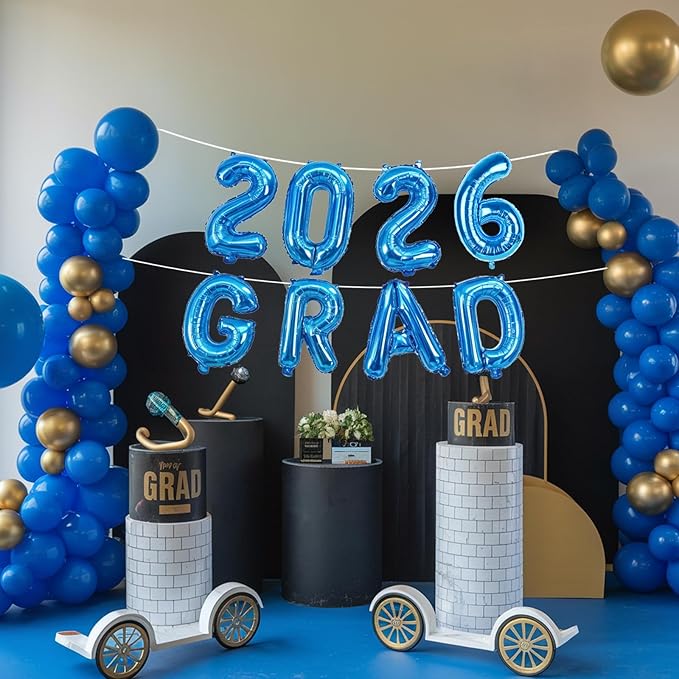 Blue 2026 GRAD Congrats Balloons, 16 Inch Matte Blue Grad Foil Balloons Banner Sign for Graduation Decorations 2026, College High School Class of 2026 Graduate Congratulations Party Decor Supplies