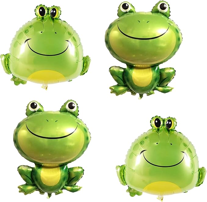 4PCS Large Green Frog Mylar Foil Balloons for Animal Themed Birthday Party Decoration Supplies