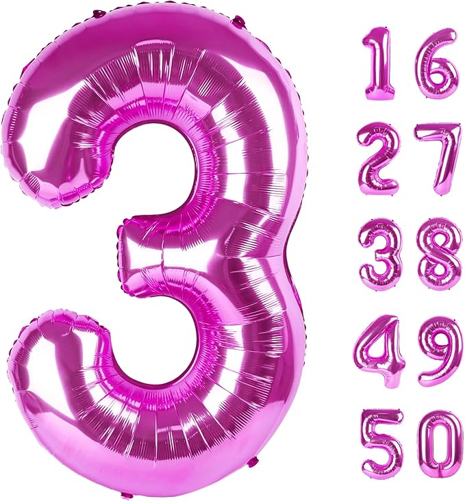 40 Inch Rose Purple Large Balloon Number 3 Balloon,Jumbo Mylar Foil Helium Balloon for 3 13 23 33 45 53 Birthday Digital Balloons for Birthday Party,Wedding Anniversary Party Decorations