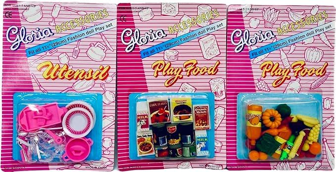 YMCtoys - Gloria Fashion Doll Accessories Set, Kitchen Utensils and Play Food, 11.4 inch Doll Compatible, 3-Box Set