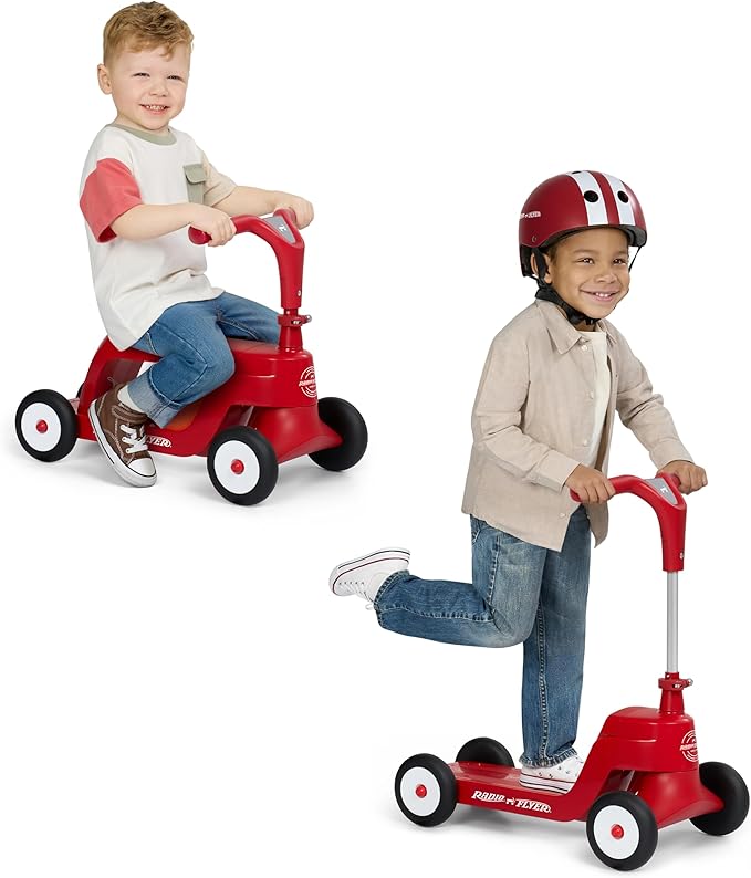 Radio Flyer Scoot 2 Scooter, Blue, for Kids Ages 1-4, Ride On Toy or 4-Wheel Kids Scooter, Durable Wheels and Frame, Converts Easily with Flip Deck, Toddler Ride On Toys (Amazon Exclusive)