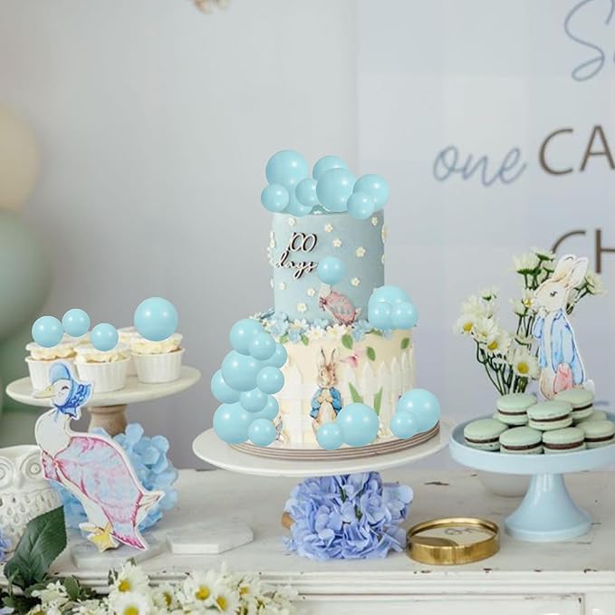 Gyufise 30Pcs Balls Cake Topper DIY Cake Insert Toppers Ball Cake Picks Cupcake Topper for Birthday Party Baby Shower Wedding Cake Decoration Blue