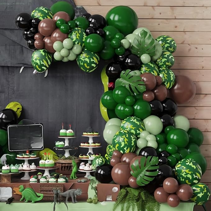 Green Brown Black Balloons, 50Pcs 12 Inches Dark Avocado Green Black Brown Camouflage Balloons for Kids Boys Dinosaur Theme Birthday Hunting Camo Adventure Theme Party Baby Shower Decorations