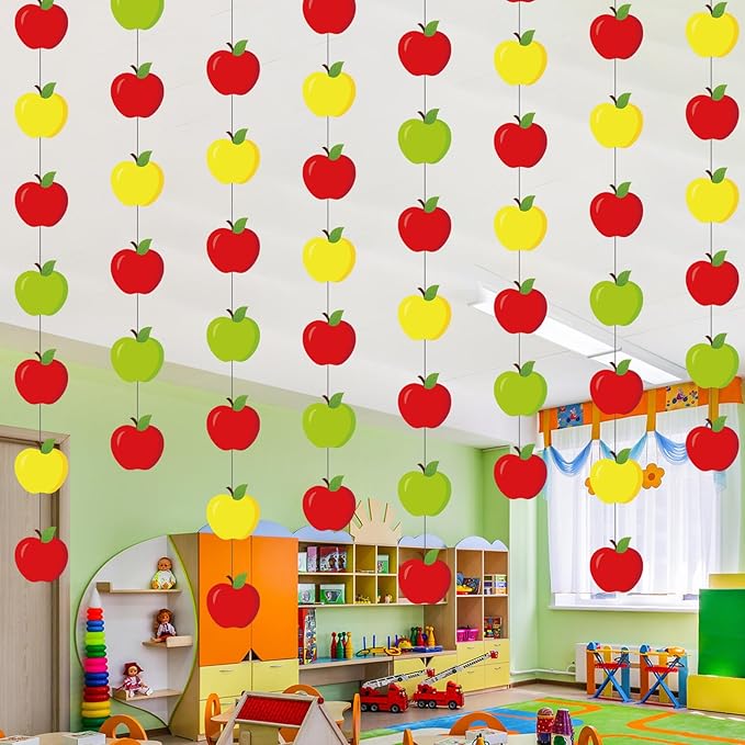8 Pcs Apple Classroom Decorations Red Apples Garland Banner Back to School Apple Paper Cutouts Hanging Decor for Home Chalkboard First Day of School Party Supplies