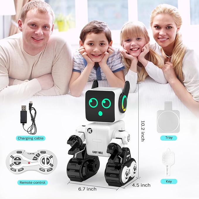 okk Robot Toys for Kids, Programmable Remote Control Robot, Interactive Toys with Coin Bank, LED and Tray, Walking Talking Singing Dancing Gift for Boys Girl（White）