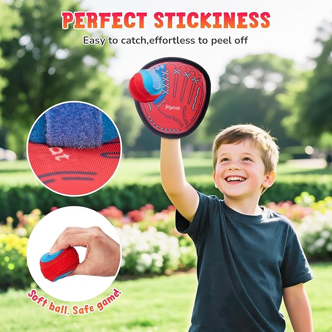 JoyCat Toss and Catch Ball Game, 2 Adult & 2 Kids Paddles Sticky Ball Set, Family Outdoor Catch Game for Beach, Backyard & Pool, Easter Basket Stuffer Gifts for Boys Girls Ages 3+
