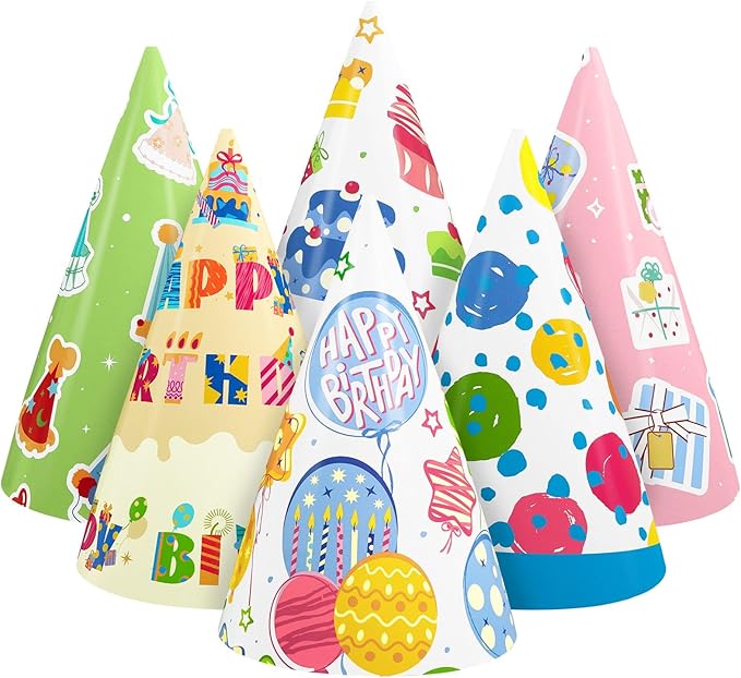 WERNNSAI Birthday Party Hats - 12 Pcs Birthday Party Supplies Cone Hat Headbands Colorful Paper Party Hats for Kids
