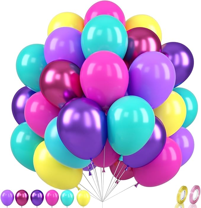 Pink Blue Purple Balloon, 60 Pcs 12 Inches Hot Pink Metallic Purple Burgundy Balloons for Kids Magic Theme Birthday Decoration Birthday Balloons Baby Shower Engagement Party Supplies