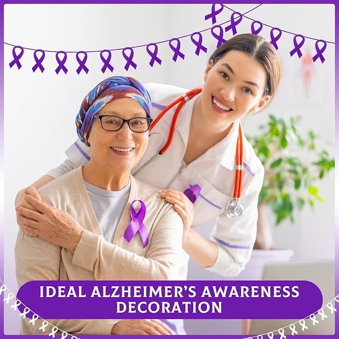 VitalCozy 10 Pcs Ribbon Awareness Banner 13.1 ft Ribbon Garland Cancer Awareness Decor Cancer Free Decorations for Society Events Groups Fundraisers Party Supplies(Purple)