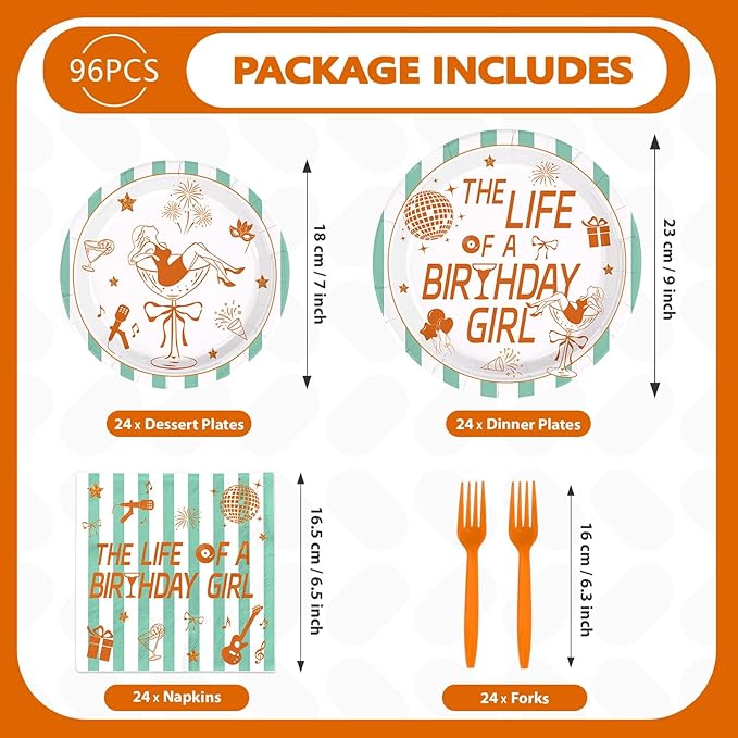 The Life of A Birthday Girl Decorations in My Showgirl Era Plates and Napkins Showgirl Orange Glitter Tableware for Girls Birthday Retro Bachelorette Showgirl Themed Bday Party Supplies Serves 24