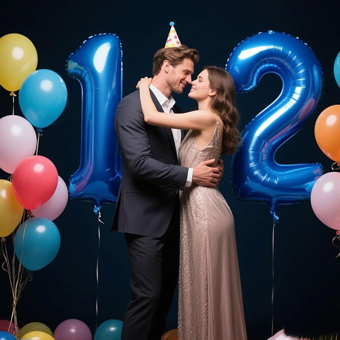 40 Inch Navy blue Number 12 Digital Balloon,Jumbo Mylar Foil Helium Balloon for 12 Balloons for Birthday Party,Wedding Anniversary Party Decorations