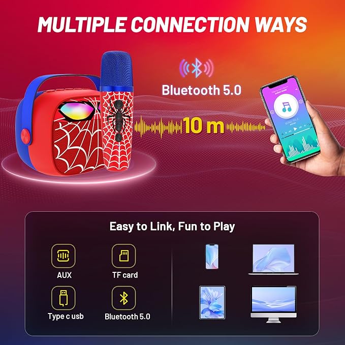 Mini Karaoke Machine for Kids Ages 3-12: Portable Bluetooth Speaker with 2 Wireless Microphone, LED Light Show for Kids 3 4 5 6 7 8 9 10 Year Old Boys Girls Toys Easter Birthday Gifts Toddler