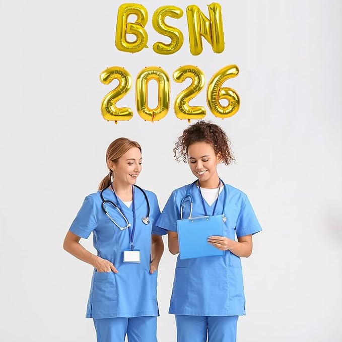 TONIFUL 2026 Nurse Graduation Decorations Gold BSN 2026 Balloons 16 Inch BSN 2026 Graduation Balloons Class of 2026 Congrats Nurse Balloons Decorations 2026 Nursing Graduation Party Supplies