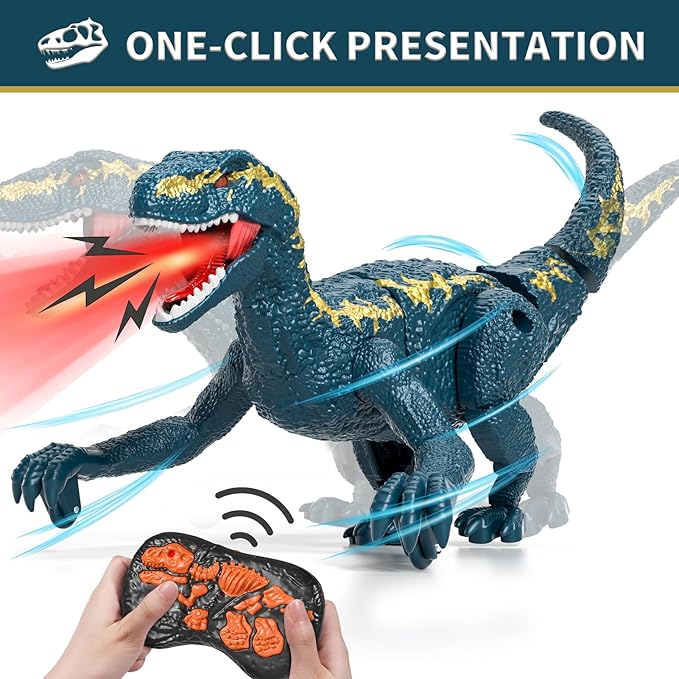 Remote Control Dinosaur Toys for Kids 3-5 5-7, One-Key Demo Simulated Jurassic Velociraptor Dino Toys for Kids Boys with Light & Sounds, Dinosaur Toys Gifts for 3 4 5 6 7 8 Years Old Boys