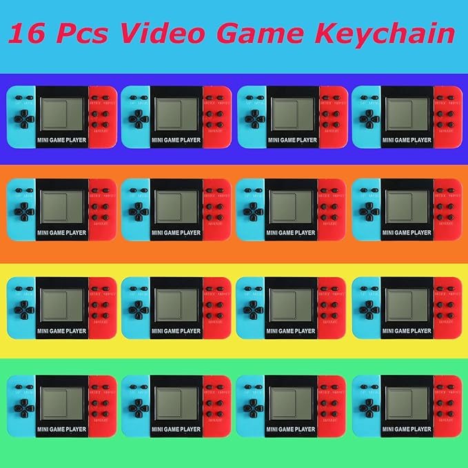 APZ 16 Video Game Party Favors for Kids,Video Game Keychain Party Birthday Supplies,Goodies Bags Stuffer,Carnival Prizes,Treasure Box Toys