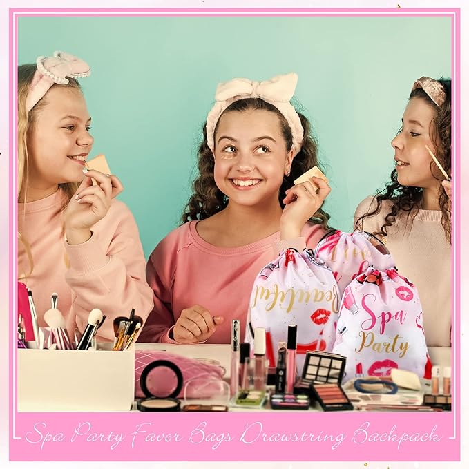 12 Pcs Spa Party Favor Bags Drawstring Backpack Gift Bags for Girls Women Makeup Birthday Party Decorations Salon Baby Shower Spa Decorations, 12 x 10 Inch