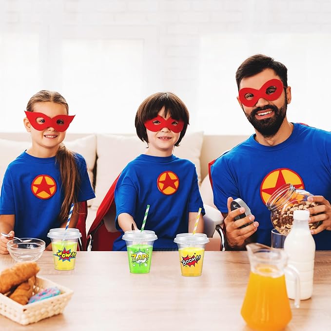 Boao 36 Sets Hero Party Cups with Lids and Paper Straws 14 oz Hero Birthday Party Supplies Favors Disposable Clear Plastic Cups Bulk