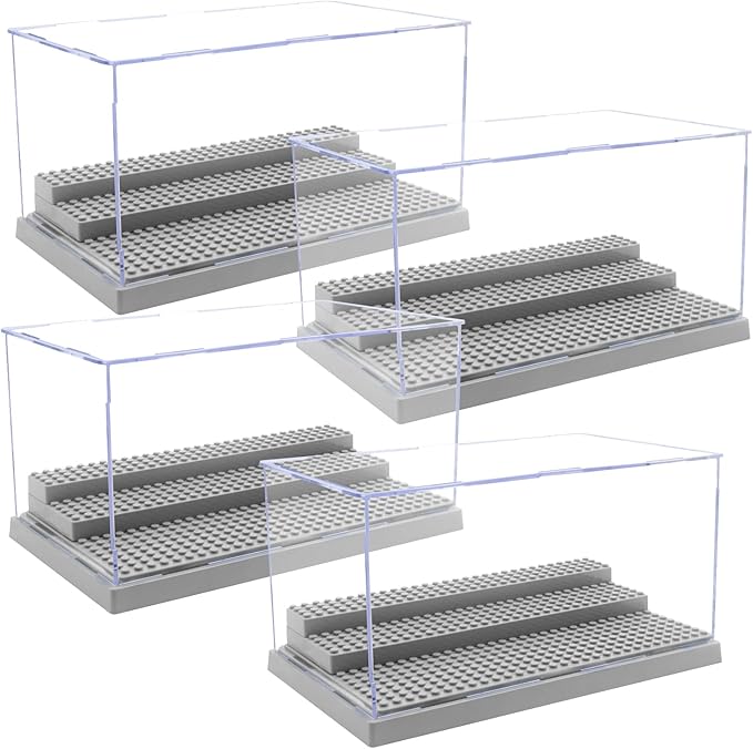 WMM Minifigure Display Case for Action Figures Blocks, Dustproof Acrylic Display Box Storage with 3 Movable Steps for Collection Models Minifigures, Bricks Blocks Toys
