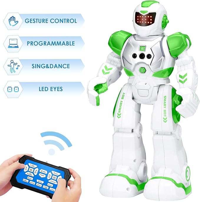 KingsDragon Robots Toy for Kids, RC Gesture Sensing Toy, Interactive Walking Singing Dancing Robot Birthday Presents for Boys Girls Age 6 7 8 9 Years Old,Green