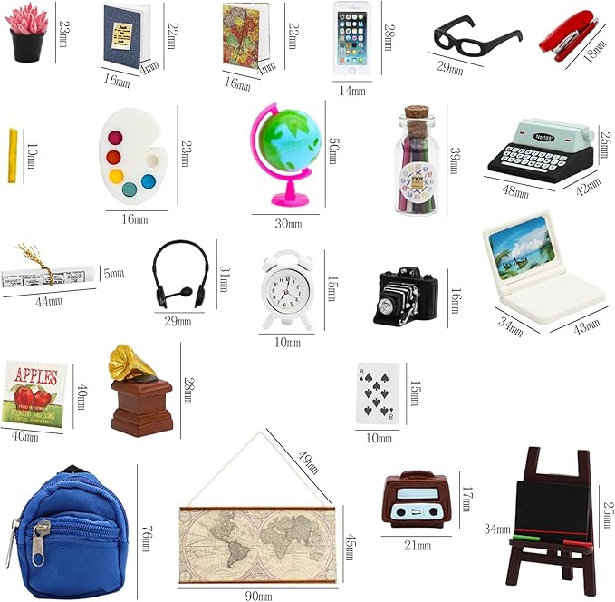 ONEST 46 Pieces Doll House School Supplies Mini School Accessories Dollhouse Home Miniature Model DIY Doll Accessories
