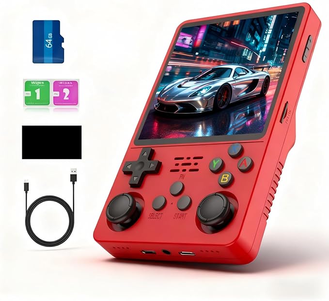 R36Plus Retro Handheld Gaming Console, Portable Retro Game Console,4.0" IPS Screen, Support 15000+ Games/26+ Emulator, Handheld Emulator(Red)