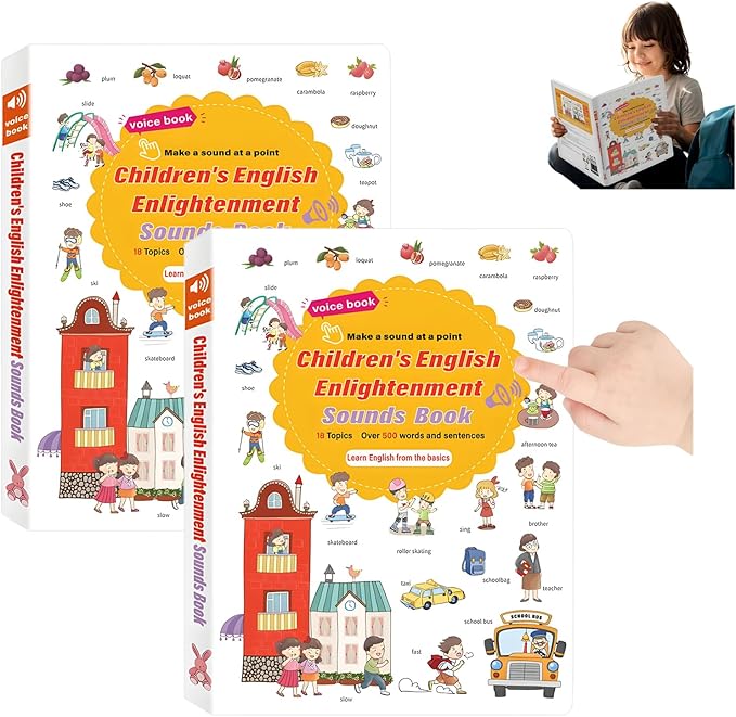500-Word Audio Learning Book, English Words Sound Book for Kids Toddlers 2,3,4,5,6 Years Old, 500+ Words Talking Interactive Audio Books for Early Learning English (2 PCS)