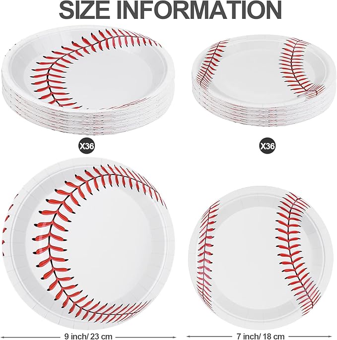 ADXCO 72 Pack Baseball Plates 9 Inch and 7 Inch Home Plate Baseball Round Baseball Paper Plates for Sports Theme Birthday Party Decorations Party Supplies
