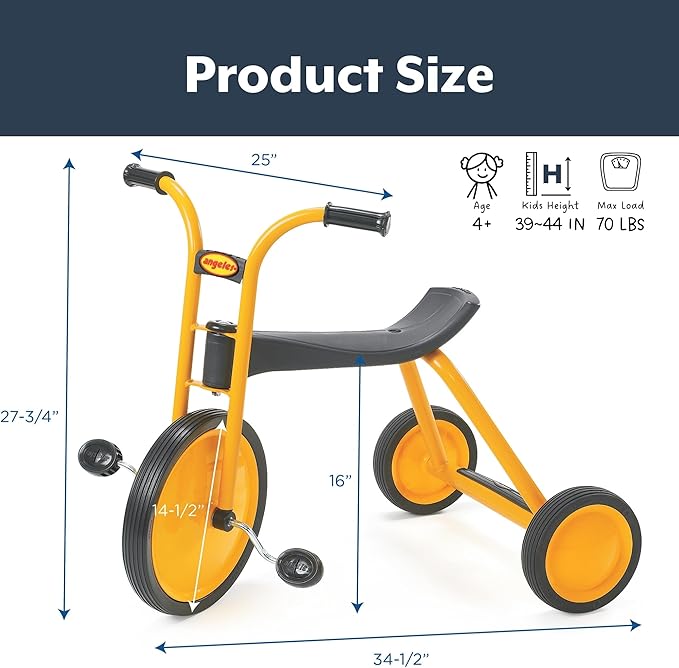 Angeles MyRider Kids Tricycle, Toddler Tricycle with Solid Airless Rubber Tires, Kids Bike for Preschools and Daycare, Ages 4+, 16" Tall Seat