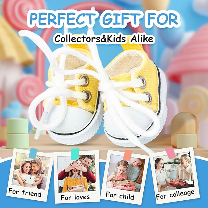 Mini Doll Shoes, 1 Pair Cute Lace Up Canvas Sneakers Compatible for 17cm/15cm Doll Shoes Toy Outfit Accessories Easter Gifts(Yellow)