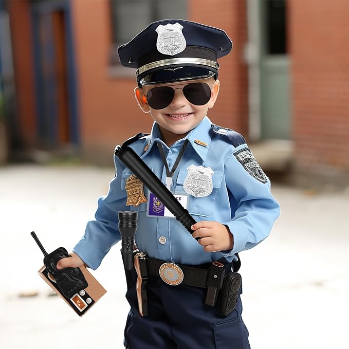 3 otters 9PCS Police Pretend Play Toy Set, Police Accessories for Kids Include Badge, Handcuffs, Walkie, and More for Dress Up Party, Role-playing, Christmas Gift for Kids
