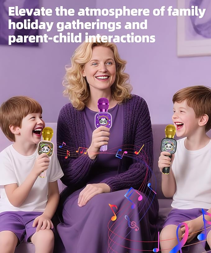 Bluetooth Karaoke Microphone Toy for Kids - Mini Portable Speaker with LED Lights, Wireless Pairing (TWS) for Duet Singing, Christmas Birthday Gift Toys for Boys & Girls Ages 2-12 (purple - 1)