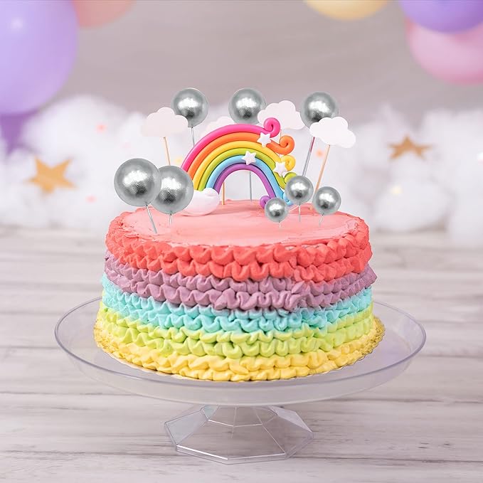 Gyufise 30Pcs Mini Balloon Cake Topper Foam Ball Cake Picks Cupcake Faux Pearl Balls DIY Cake Insert Topper Decoration for Anniversary Graduation Birthday Party Baby Shower Silver