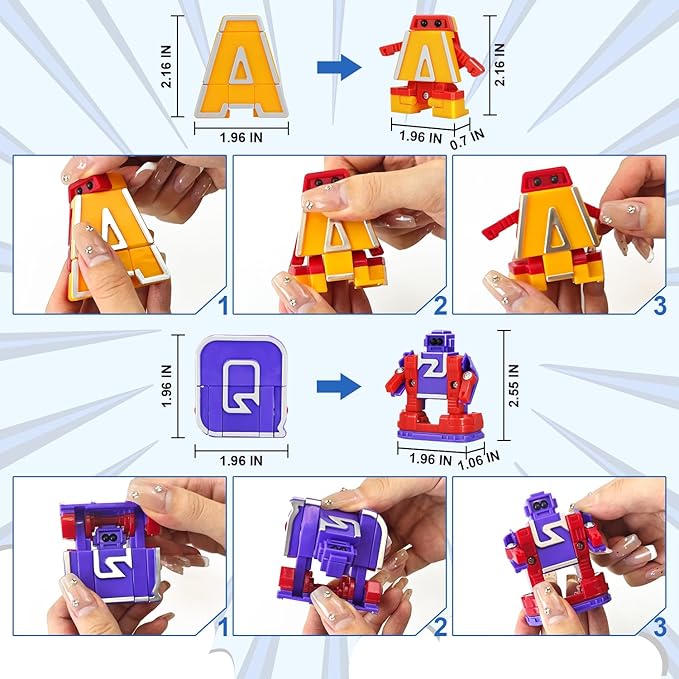Easter Toys Gifts for 3 4 5 6 Years Old Toddler Boys Girls,26 Alphabet Robots ABC Letters Educational Learning Blocks for Kids,Alphabots Deformation STEM Fine Motor Skill Birthday Gifts for Preschool