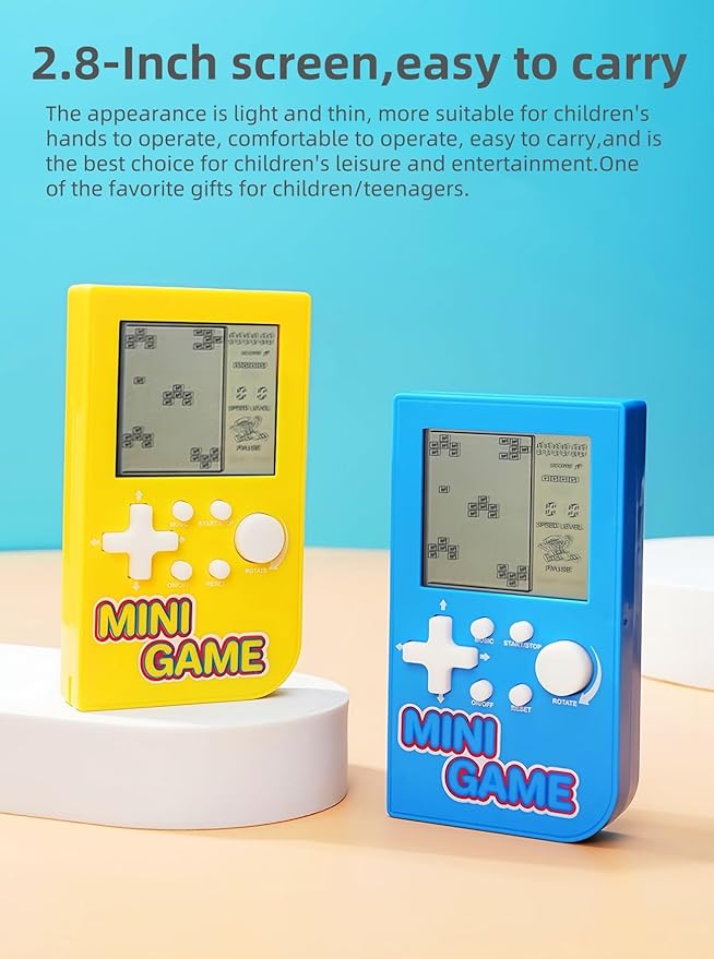 JXD Mini Puzzle Block Game Console Built-in 26 Retro Brick Games Travel/Indoor/Outdoor Leisure Handheld Game Console Portable Electronic Games Children/Students/Teens Toys (Blue)