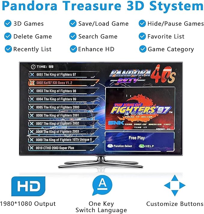 【36800 Games in 1】 Download Function 3D Pandora's Box, 3D Arcade Game Console Support Download Add Extra Games, 3D, 1280x720 Full HD, Search/ Save/Pause Game, 4 Players Online