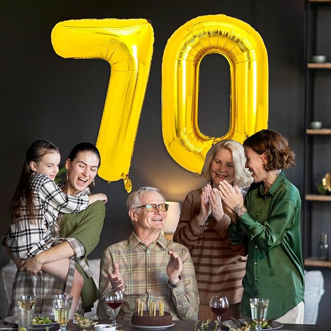 40 Inch Gold 70 Number Balloons Giant Jumbo Large Helium Mylar Foil Golden Number Balloons for Women Men 70th Birthday Party Supplies 70 Wedding Anniversary Celebration Events Decorations