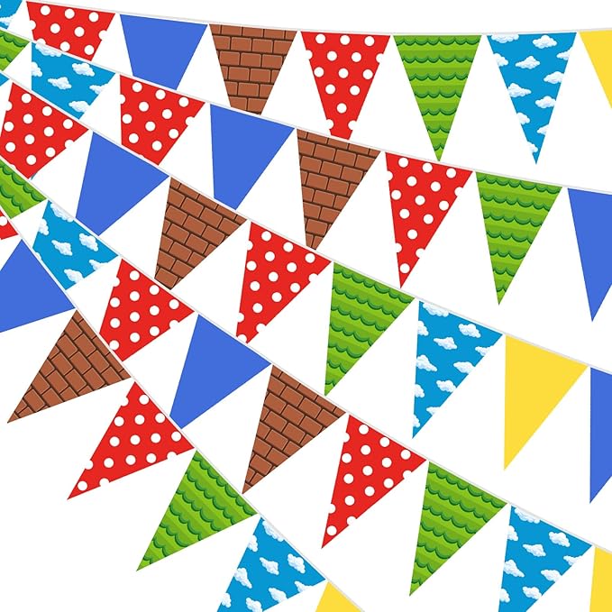 Pasimy 5 Pcs Brothers Birthday Decorations Red Blue Yellow Green Pennant Banners Flags Cartoon Brother Bunting Banner Garland for Cartoon Video Game Birthday Party Baby Shower Decoration