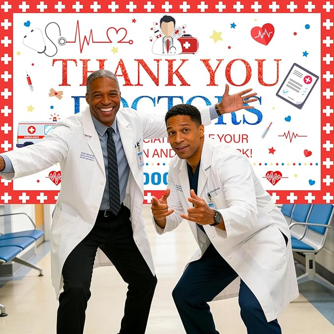Thank You Doctors Banner Backdrop for National Doctors Day Decorations, Thank You Doctors Decorations, Doctors Day Banner Party Supplies