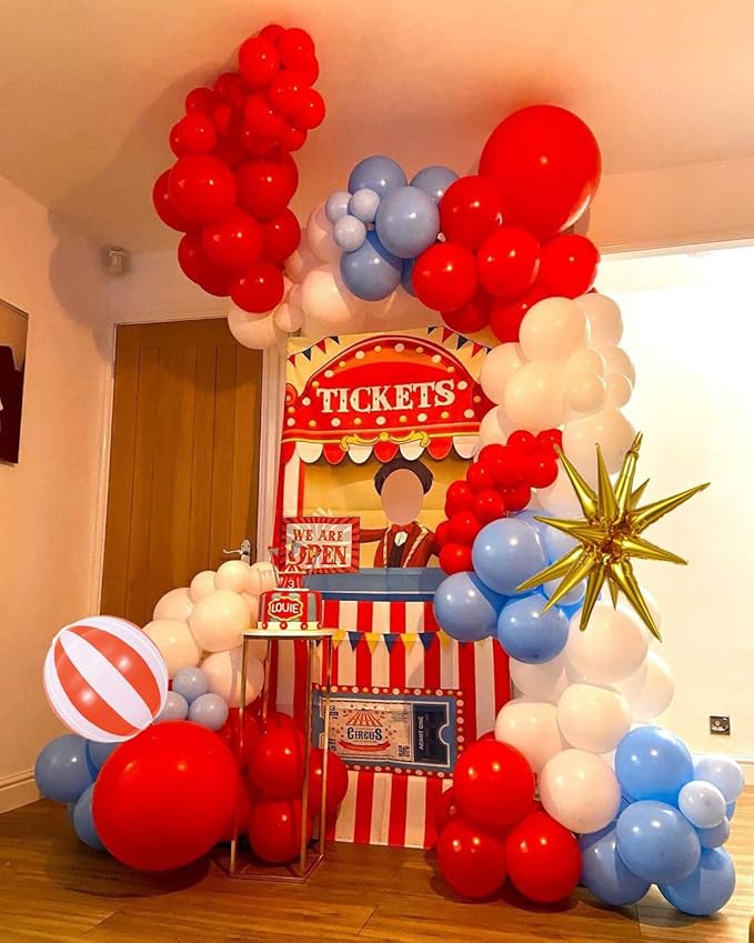 Carnival Decorations Circus Theme Party Decorations, 139PCS Carnival Balloons Arch Garland with 4D Red White Stripe Explosive Star Confetti Balloons for Birthday Carnival Theme Party Decorations