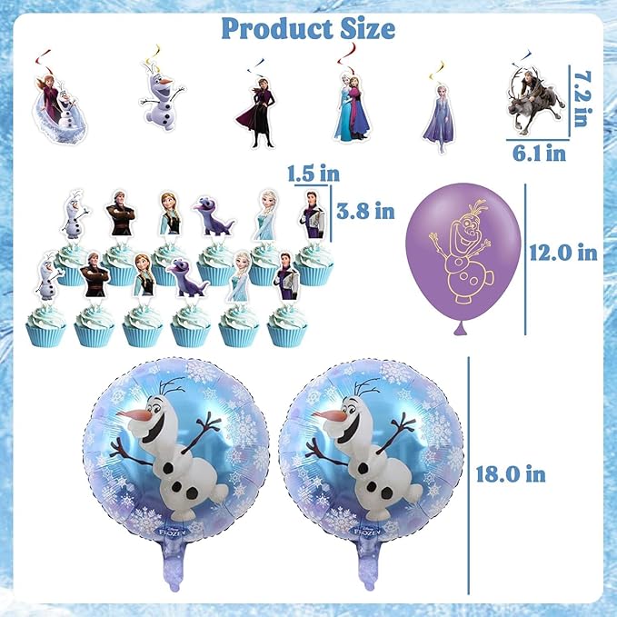 51Psc For Frozen theme party setup, easy to assemble decorations, including children's DIY cake toppers and background cloth sets, perfect for children's birthday parties.