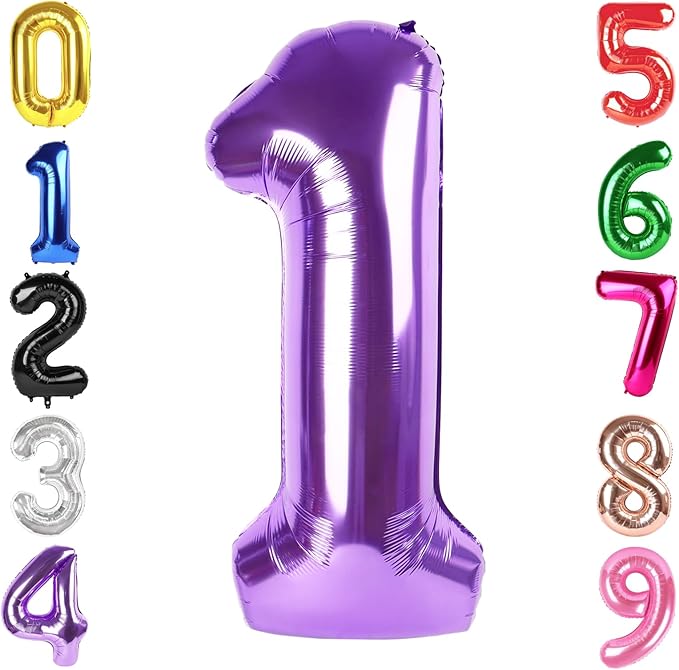 40 Inch Purple Number 1 Balloon, Giant Number 1 Balloons for 11th 12th 21st Birthday Decorations, Party Supplies for Baby Boy Girl, Purple Party Decor