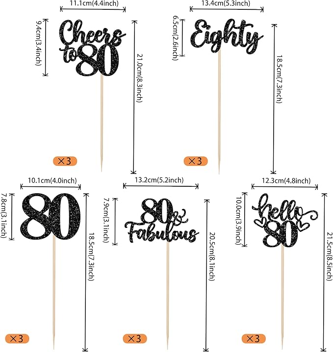 15PCS Happy 80th Birthday Centerpiece Sticks Hello 80 Cheers to 80 Birthday Table Flower Centerpieces Sticks Eighteen 80 Fabulous Floral Decorations for 80th Birthday Party Centerpieces Supplies Black