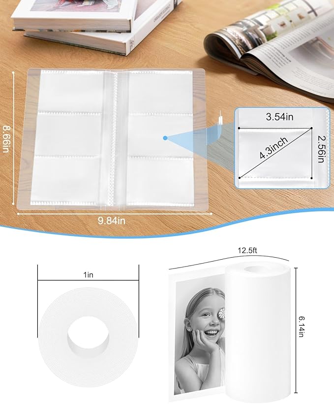 OTJ 12 Rolls Instant Print Camera for Kids Refill Print Paper Thermal Print Paper Rolls - Photo Album 2.5x3.5 Picture Holder Book Holds 120 Horizontal Photos DIY Picture Albums