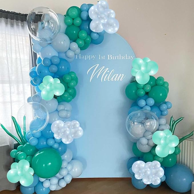 Teal Blue White Balloons 12Inch Under The Sea Balloon Ocean Balloons Turquoise Pearl Metallic Blue and White Latex Balloon for Boys Men Birthday Baby Shower Pool Beach Party Decorations
