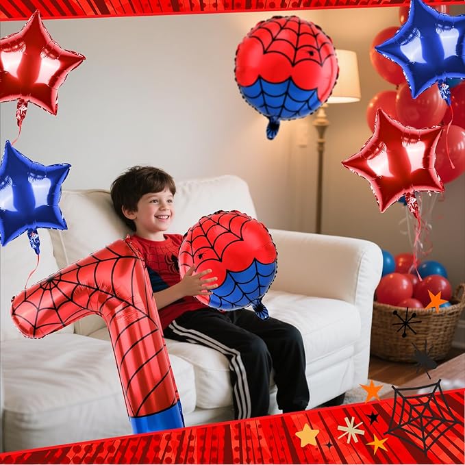 40 Inch Spider Theme Number Balloon, Number Block Foil Number 7 Balloons Large Big Numbers Helium Balloon for Girls Boys 7th Birthday Theme Party Decorations (Number 7)