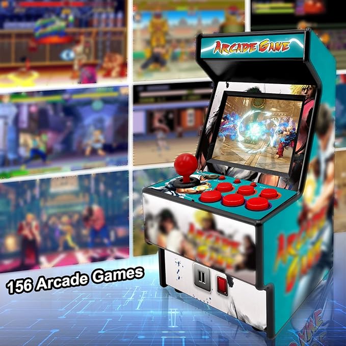 Mini Arcade Games Machine - 156 Retro Games Console Playable - 2.8 Inch Screen Handheld Gaming Device Support AV Output - Electronic Birthday Xmas Gift for Kids Adults (Blue)