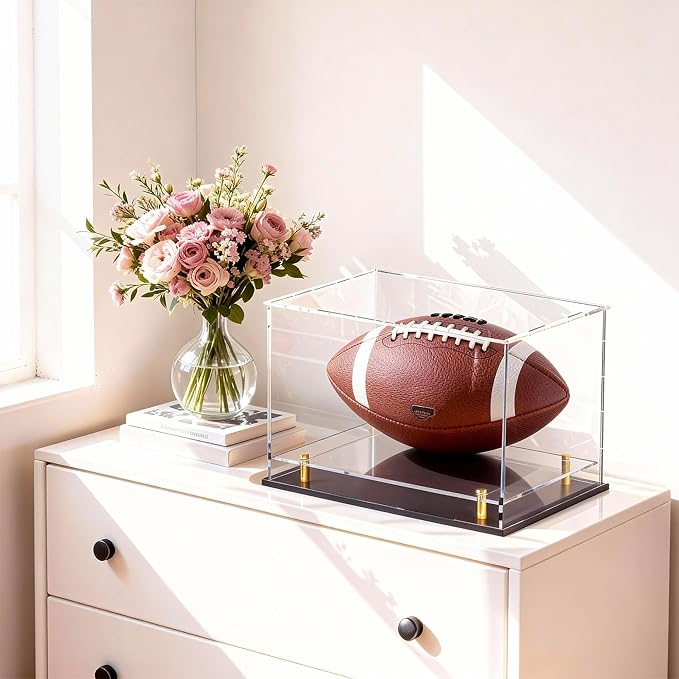 Acrylic Display Case for Collectibles, Dustproof Acrylic Box with Clear Display Elevation & Gold Risers, Large Display Case for Figures Toys Memorabilia, 12" L x 8" W x 9.6" H
