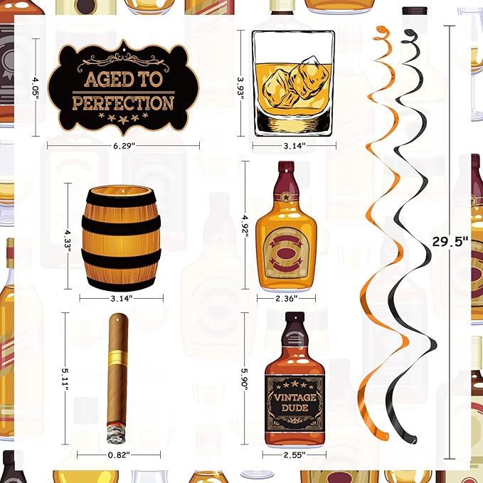 FHzytg Whiskey Birthday Party Decorations for Men, Aged to Perfection Party Supplies Whiskey Party Hanging Swirls for 30th 40th 50th Birthday Decorations
