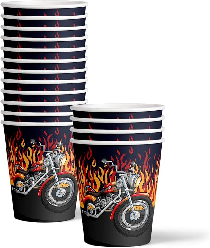 Motorcycle Biker Birthday Party Supplies Set Plates Napkins Cups Tableware Kit for 16