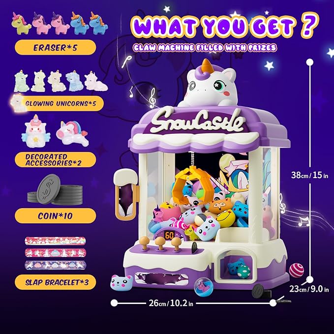 Skirfy Large Claws Machines 12'' for Kids Adults,Girls Unicorns Toys,Candy Grabber Prize Dispenser 15 Stuffeds Toys,Electronic Arcades Game Christmas Thanksgiving Birthday Gifts for Age 6-12